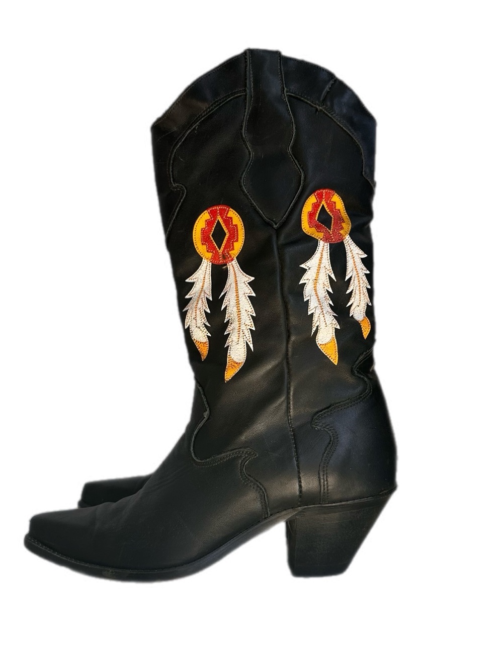 Vintage Code West Leather Western Boots Embroidered Dreamcatcher Feather 6.5 - Picture 5 of 10